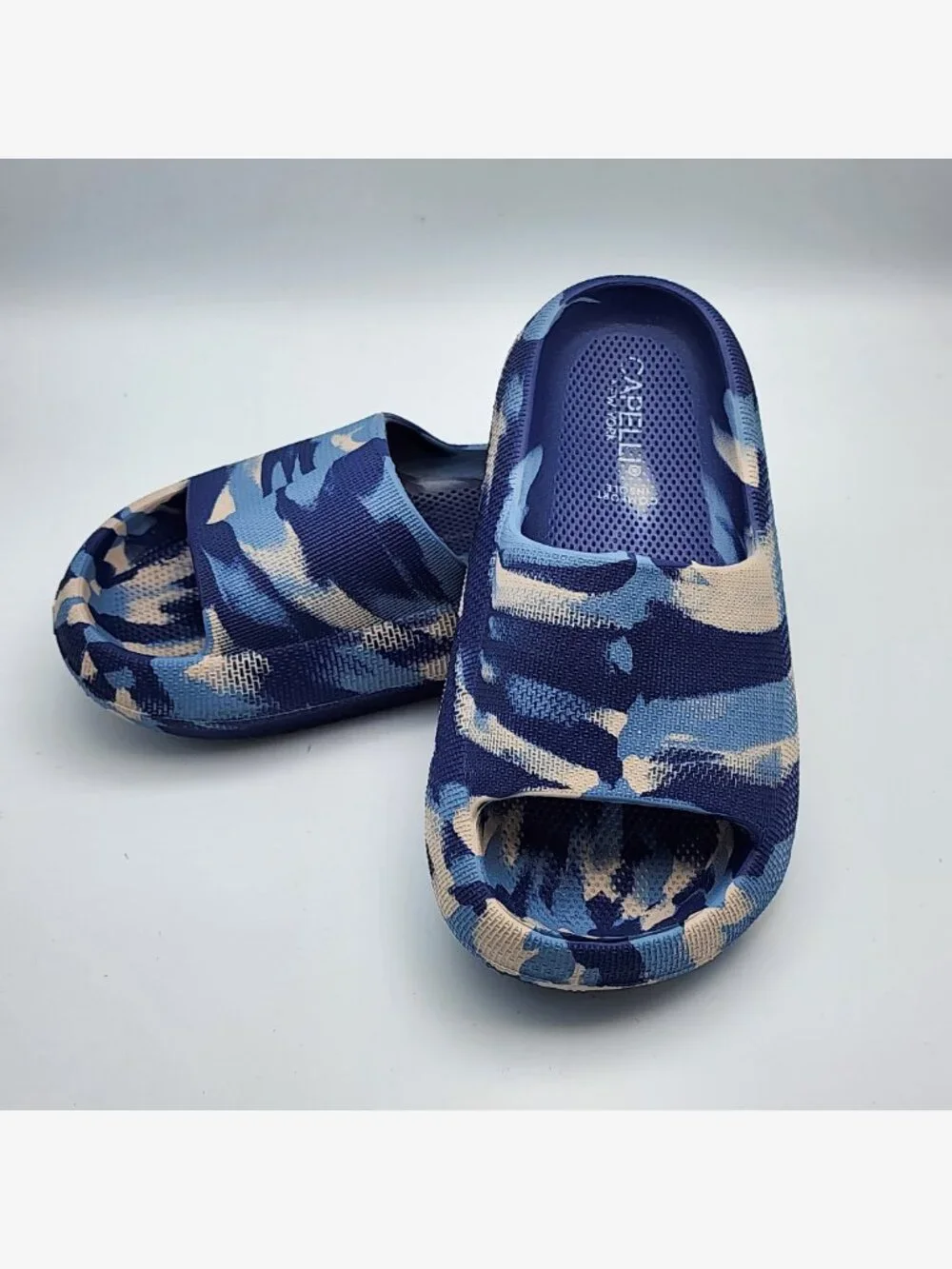 Blue/White Camo Slides | Kid's 10-11